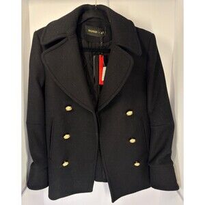 Authentic Balmain x H&M Women's Black Wool-Blend Pea Coat Size 2 NWT RARE 2